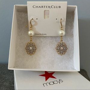 Crystal Filigree & Imitation Pearl Drop Earrings